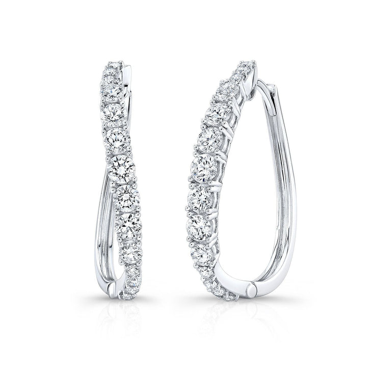 Diamond Pave Single Row Outside Oval Hoop Earrings in 14K White Gold | RockHer