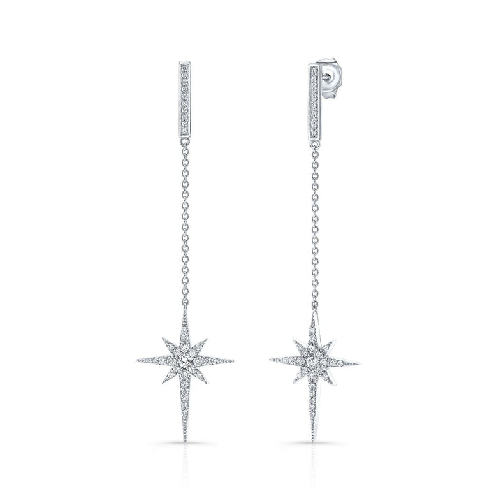 Diamond Pave Polaris Dangle Earrings With Bar Posts in 14K White Gold | RockHer