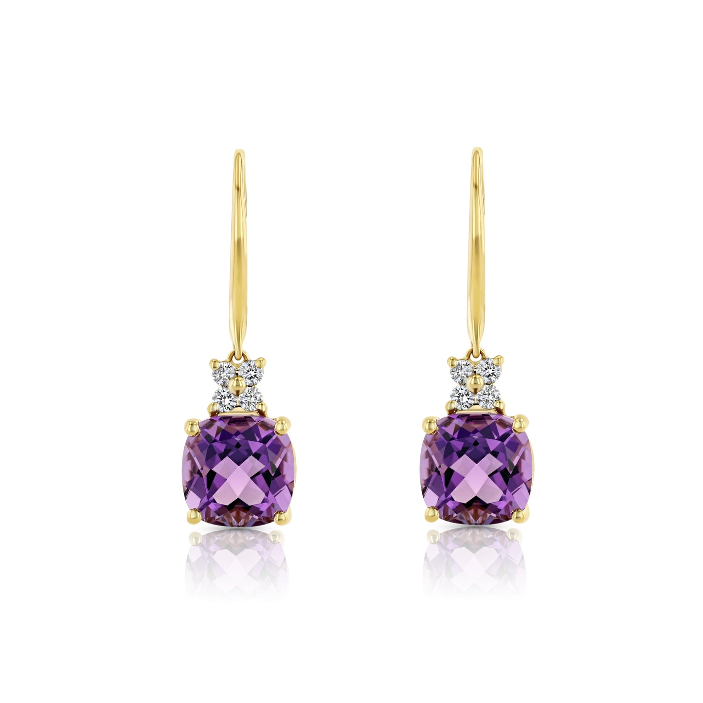 Cushion Amethyst and Diamond Leverback Earrings in 14k Yellow Gold 0.16ctw – side profile | RockHer