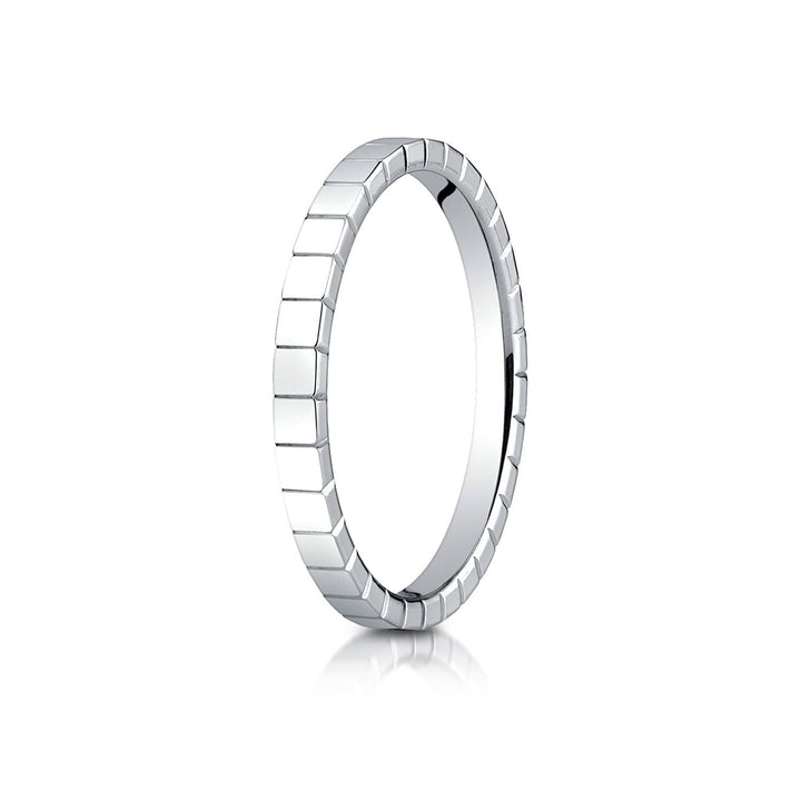 2mm High Polish Carved Wedding Band, in 14K White Gold | RockHer