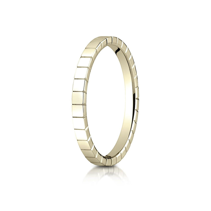 2mm High Polish Carved Wedding Band, in 14K Yellow Gold | RockHer