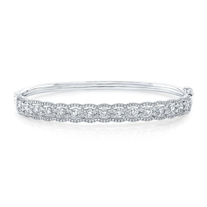 Diamond Scallop Edge Bangle in 14K White Gold – front view | RockHer