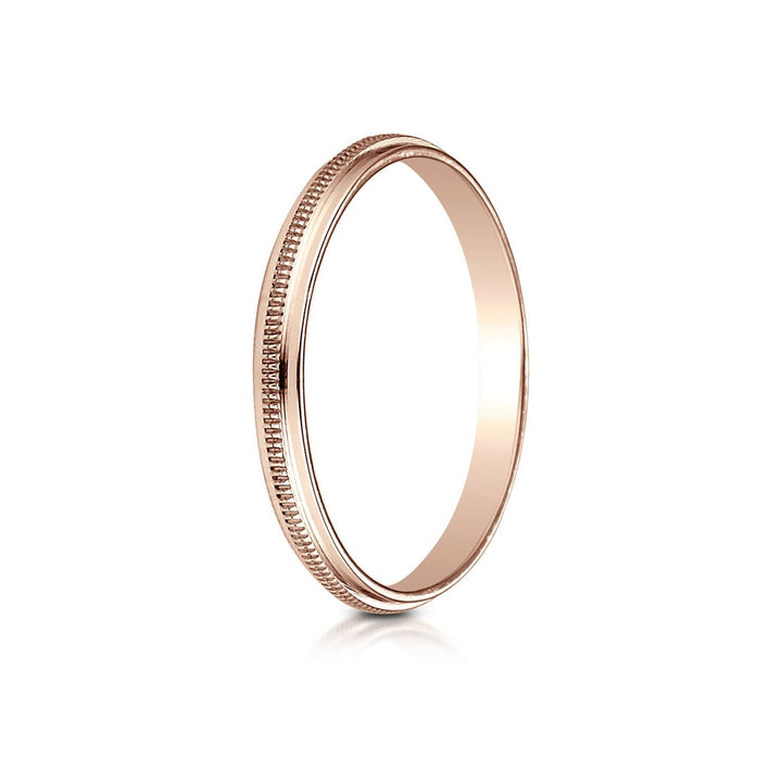2mm High Polish Milgrain Round Edge Carved Wedding Band, in 14K Rose Gold | RockHer