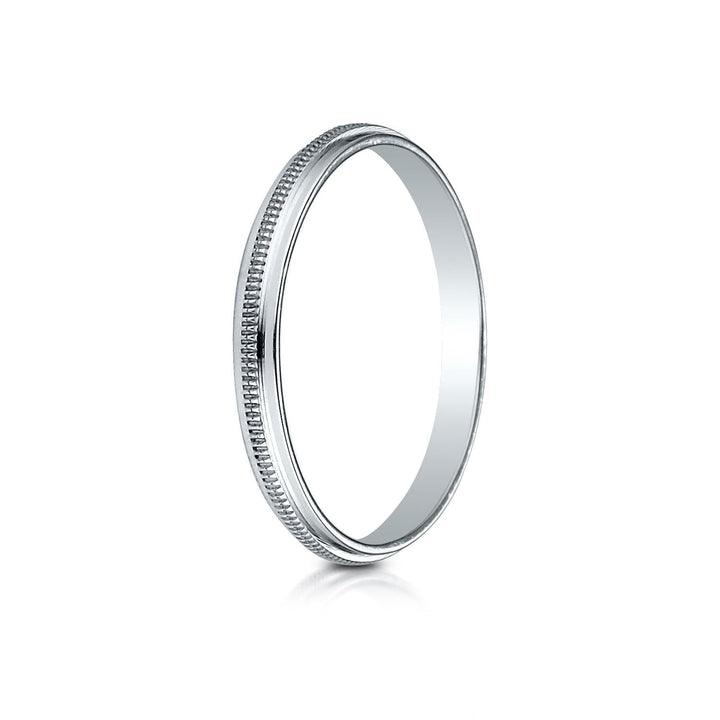 2mm High Polish Milgrain Round Edge Carved Wedding Band, in 14K White Gold | RockHer