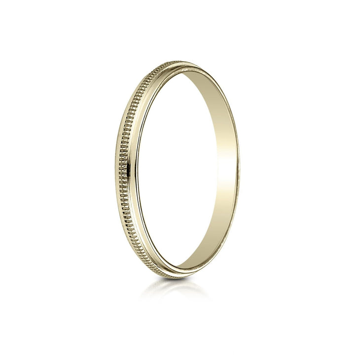 2mm High Polish Milgrain Round Edge Carved Wedding Band, in 14K Yellow Gold | RockHer