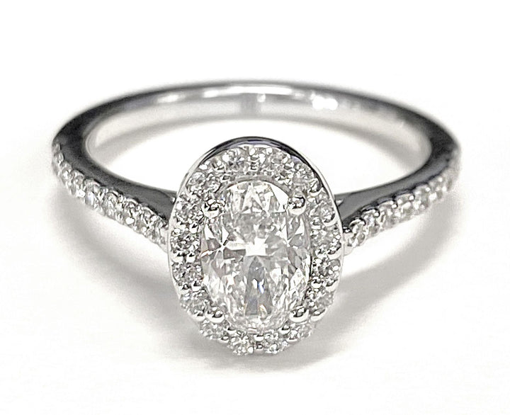 Classic French Pavé Halo Oval, in 14K Rose Gold, pave setting – lifestyle shot | RockHer