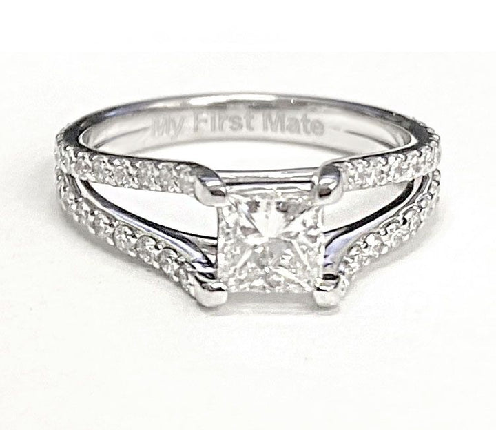 Split Shank Pavé Princess, in 18K White Gold – lifestyle shot | RockHer