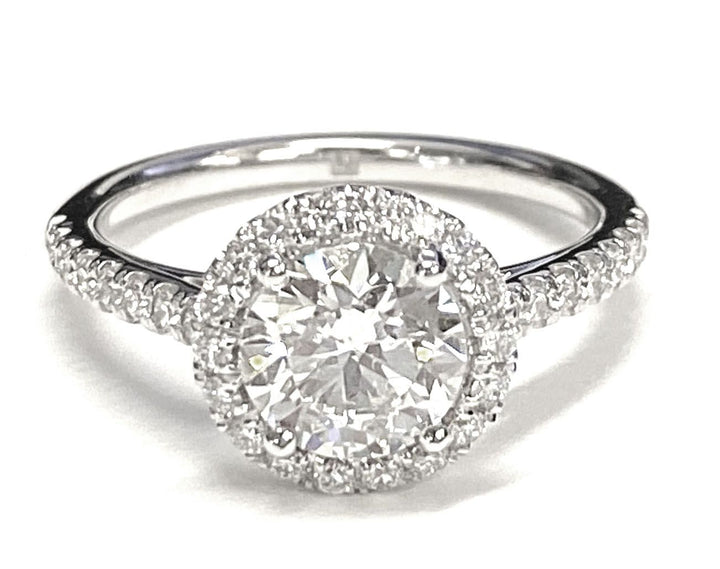 Round Brilliant, Petite French Pavé Halo, in Platinum, pave setting – lifestyle shot | RockHer