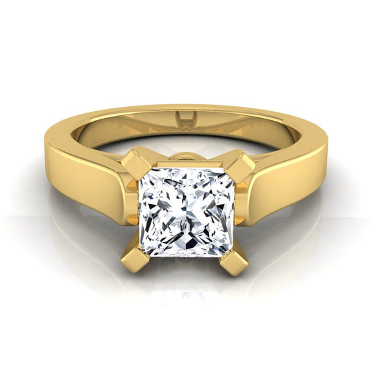 1/2ctw Princess Diamond Solitaire With Cathedral Setting And Squared Edge Shank, in 14K Yellow Gold, prong setting | RockHer