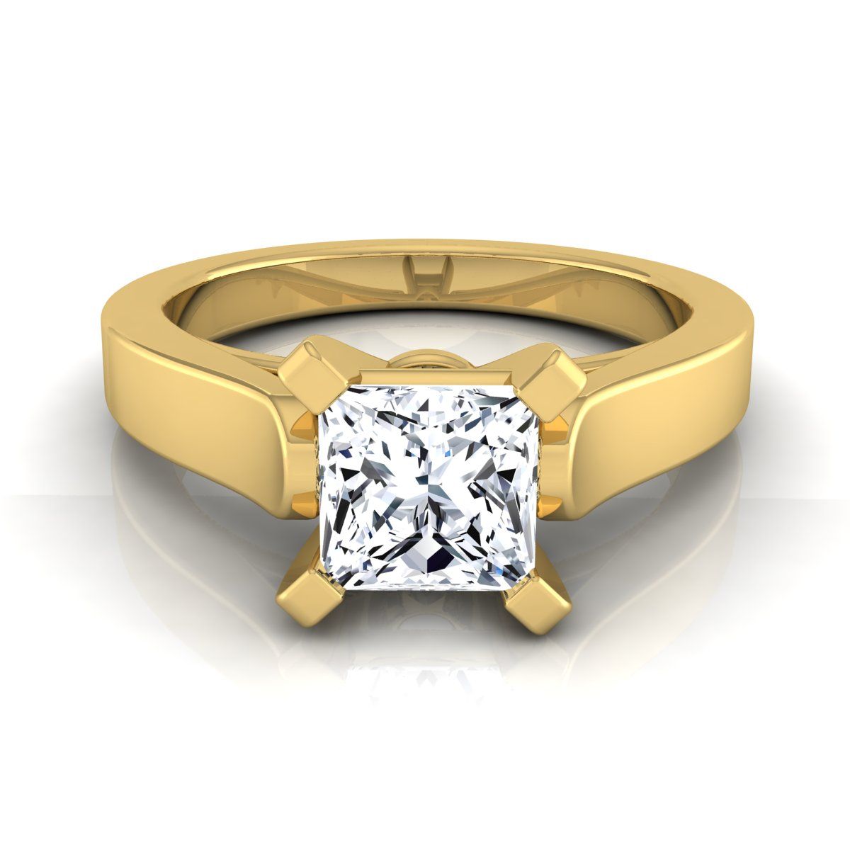 3/4ctw Princess Diamond Solitaire With Cathedral Setting And Squared Edge Shank, in 14K Yellow Gold, prong setting | RockHer