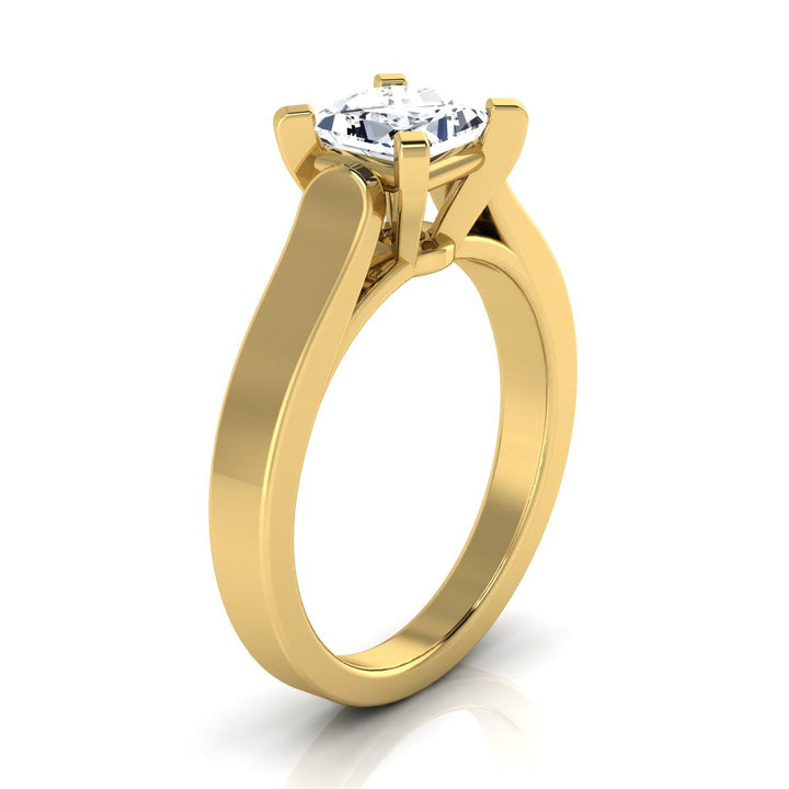 1/2ctw Princess Diamond Solitaire With Cathedral Setting And Squared Edge Shank, in 14K Yellow Gold, prong setting – side profile | RockHer