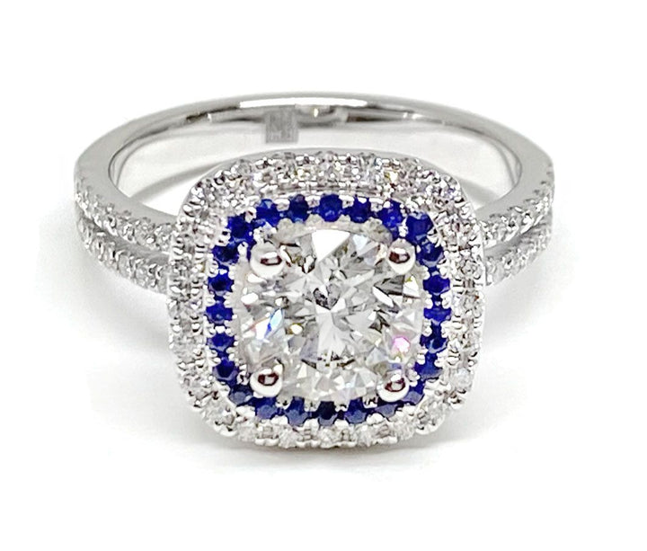 แหวนหมั้นเพชรทรงกลมเจียระไนแบบไลน์คู่สองแถวทองคำเหลือง 18K น้ำหนักเพชรรวม 3/8 กะรัต