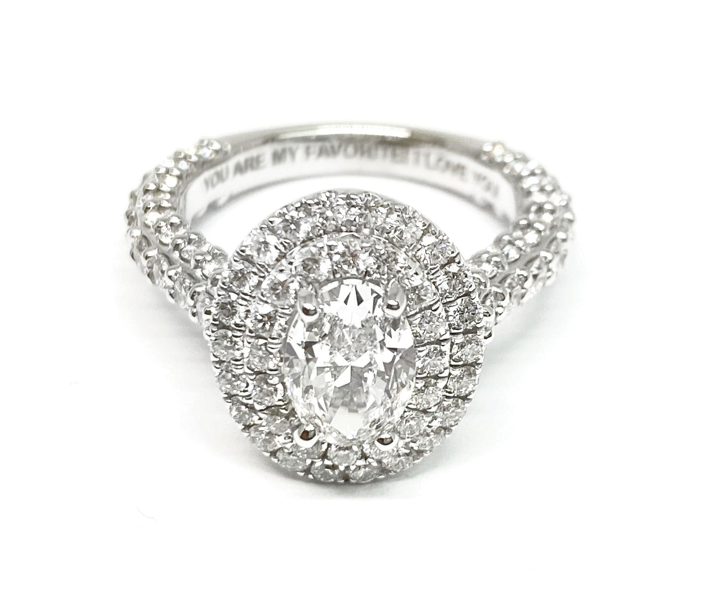 Bold Double Halo Oval, in Platinum, pave setting – view 11 | RockHer