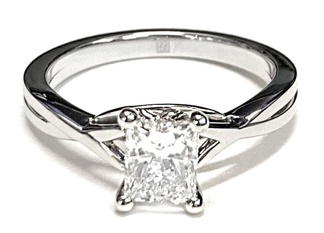 Delicate Twist Cathedral Solitaire Radiant, in Platinum, prong setting – lifestyle shot | RockHer