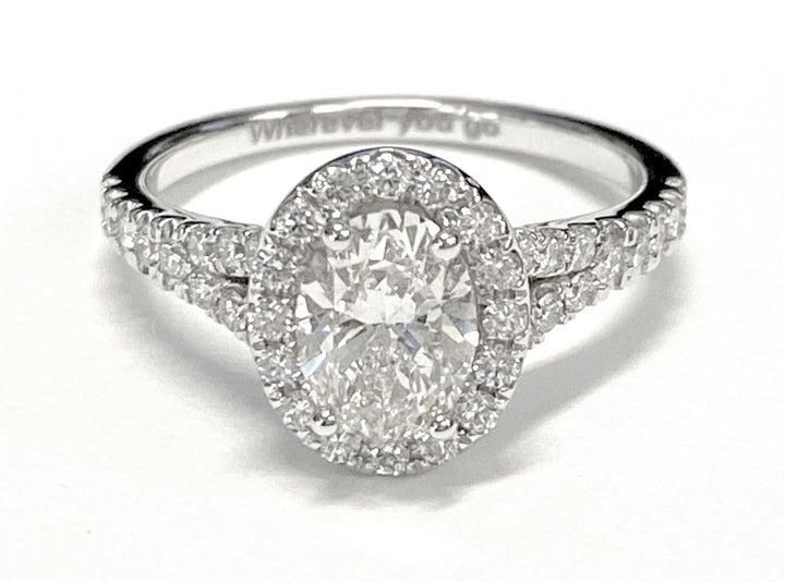 Petite Split Shank Halo Oval, in 18K Yellow Gold, pave setting – lifestyle shot | RockHer