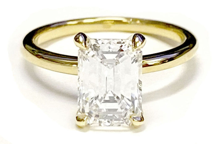European Cut, Round Comfort Fit Claw Prong Solitaire Emerald, in 18K White Gold – view 11 | RockHer