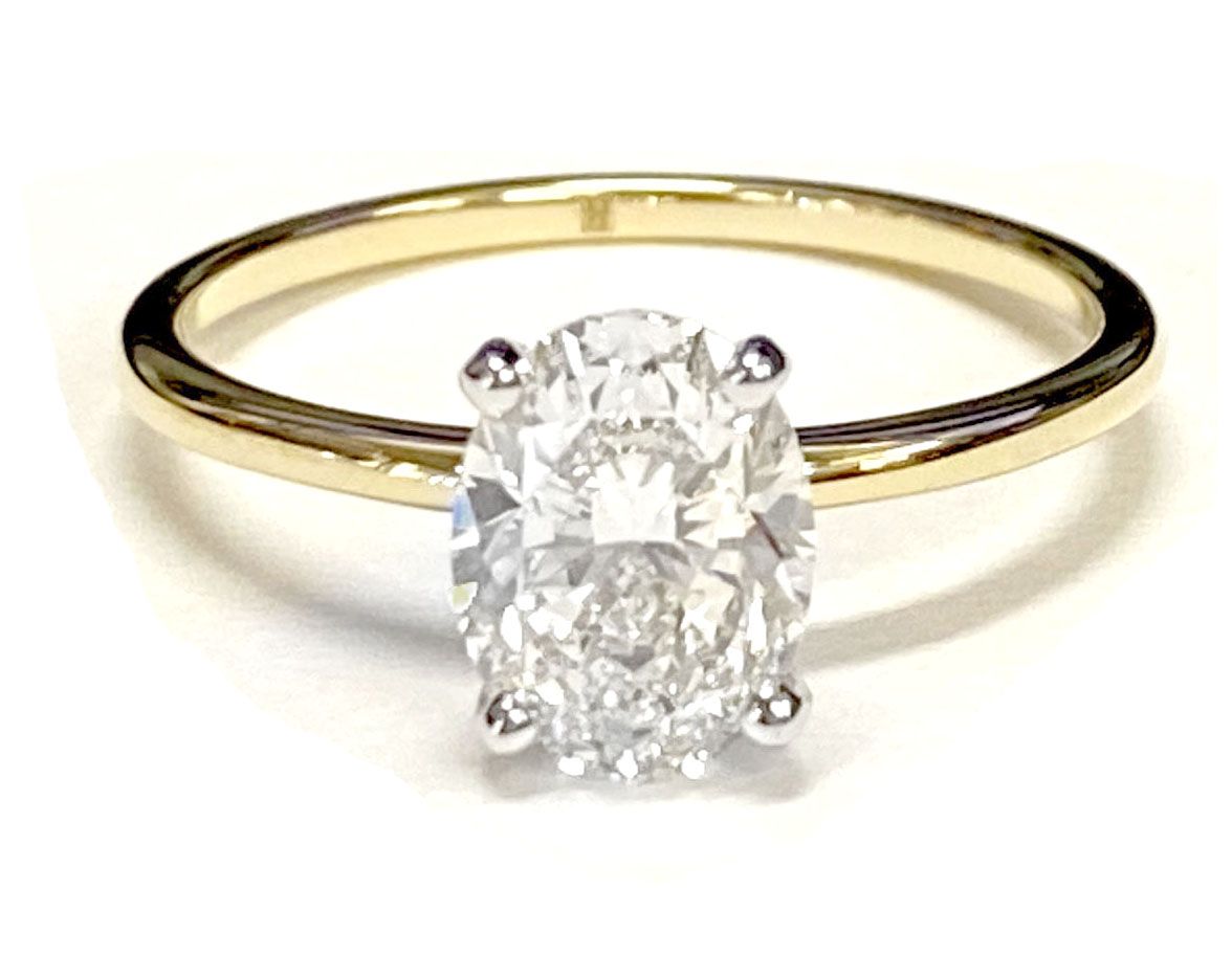 Round Comfort Fit Claw Prong Solitaire Oval, in 18K Yellow Gold – lifestyle shot | RockHer