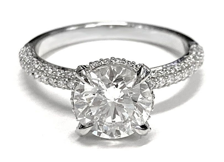 14K Yellow Gold Round Brilliant Diamond Encrusted Claws and Triple Pave Engagement Ring -1/2ctw