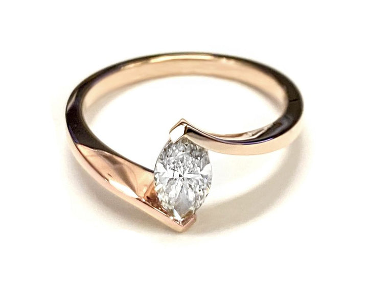 Half Bezel Tension Set Solitaire Marquise, in Platinum – lifestyle shot | RockHer