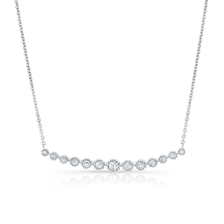 Diamond 13-stone Floral Millgrained Necklace in 14K White Gold (1/3 Ct.tw.) – front view | RockHer
