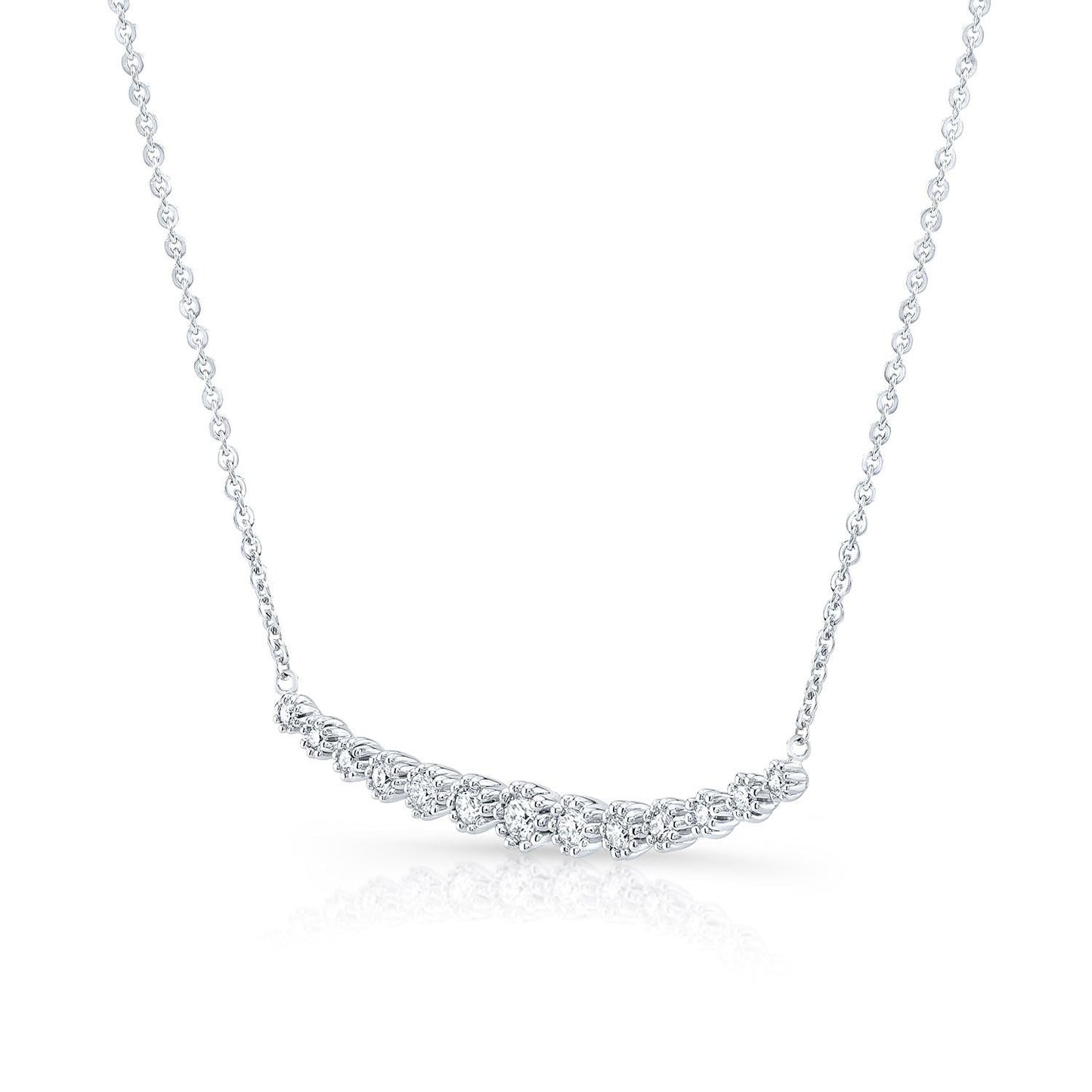 สร้อยคอดอกไม้ประดับเพชร 13 เม็ด ลายมิลเกรนในทองคำขาว 14 กะรัต (1/3 กะรัตรวม)