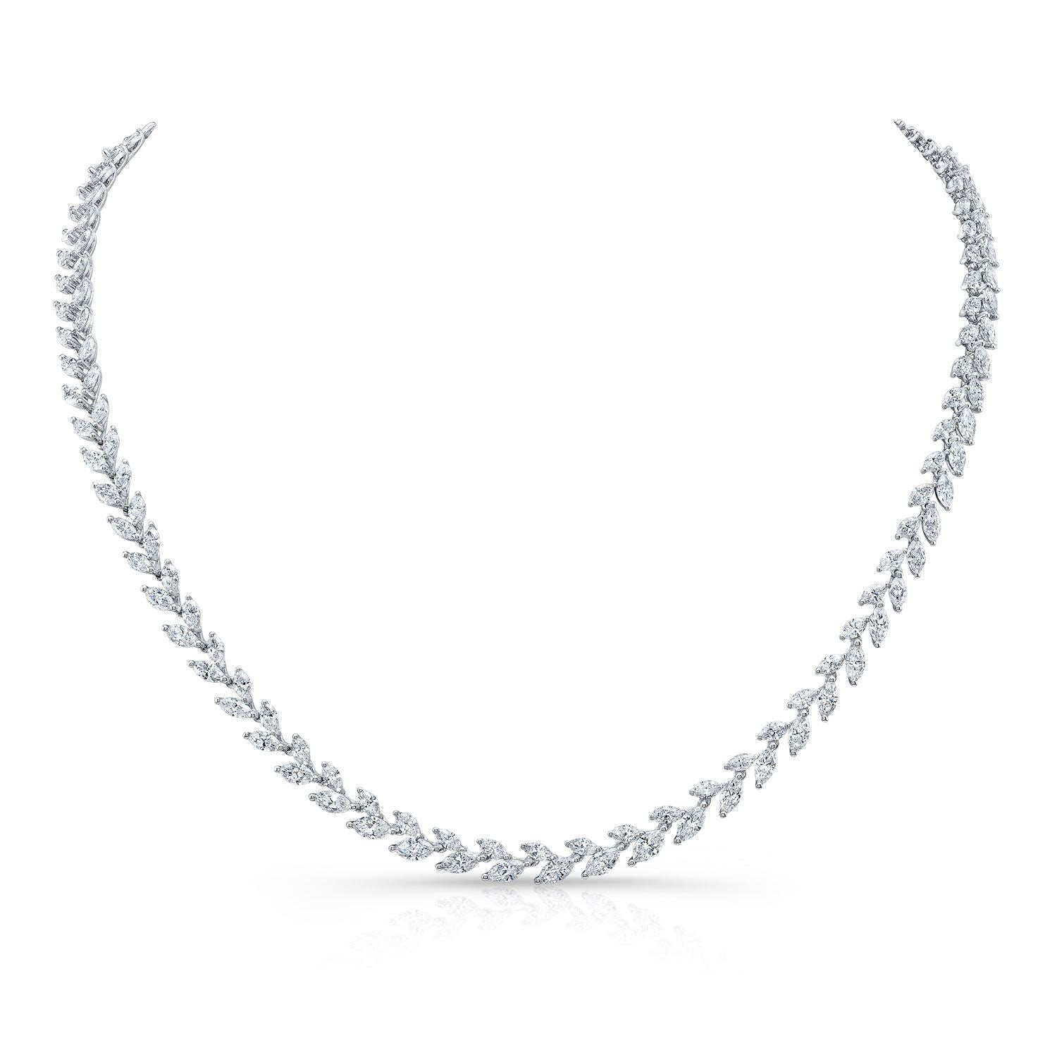 สร้อยคอใบลอเรลเพชรในทองคำขาว 14k