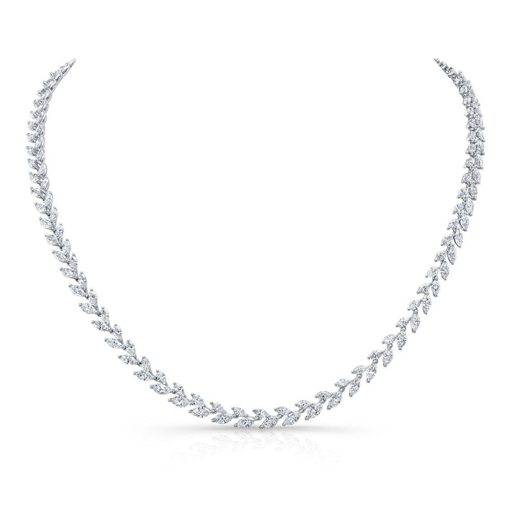 Diamond Laurel Leaf Necklace in 14K White Gold – front view | RockHer