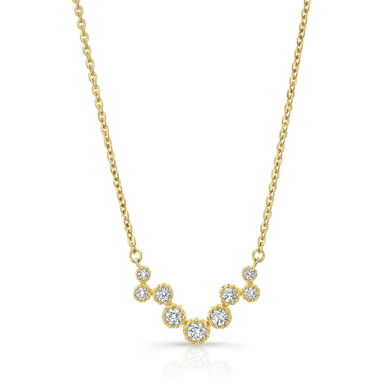 สร้อยคอวงกลมลอยแบบตั้งด้วยเพชร ประดับทองคำเหลือง 14k