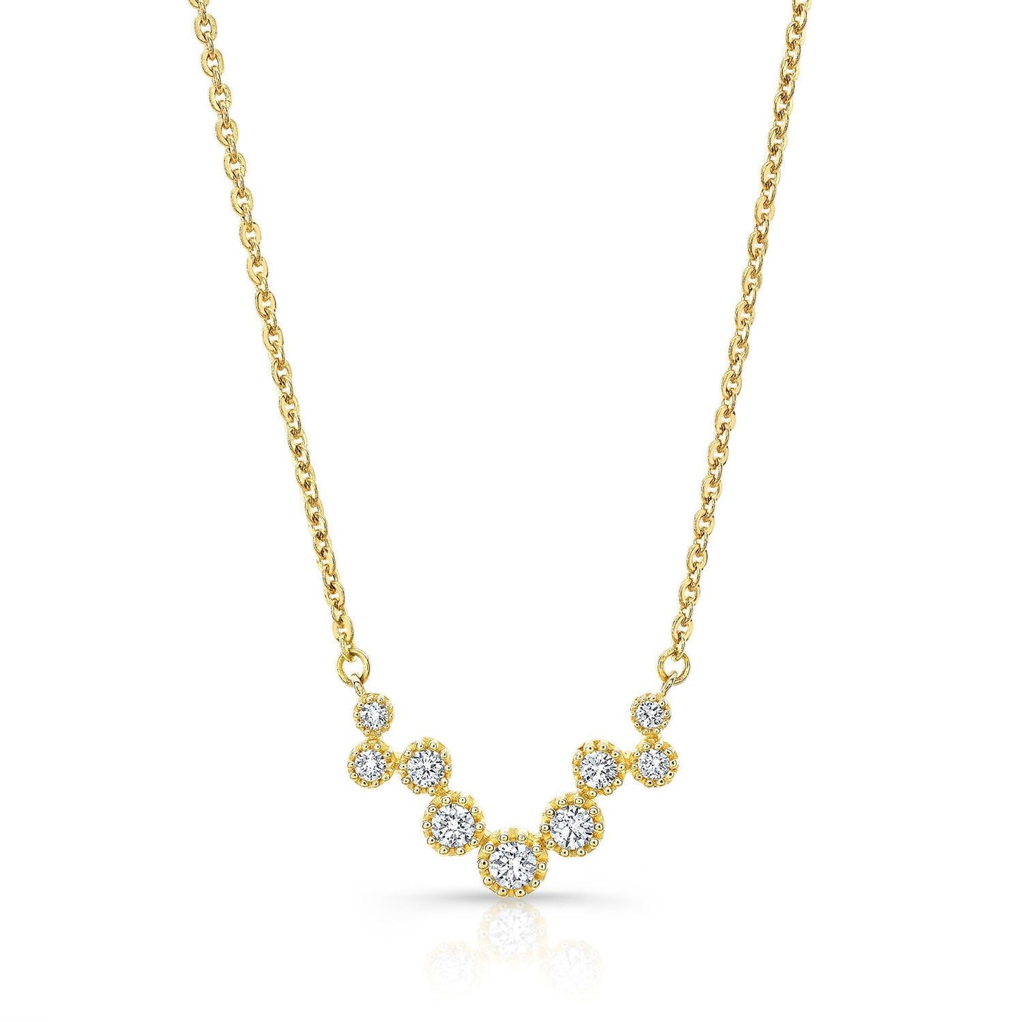 สร้อยคอวงกลมลอยแบบตั้งด้วยเพชร ประดับทองคำเหลือง 14k