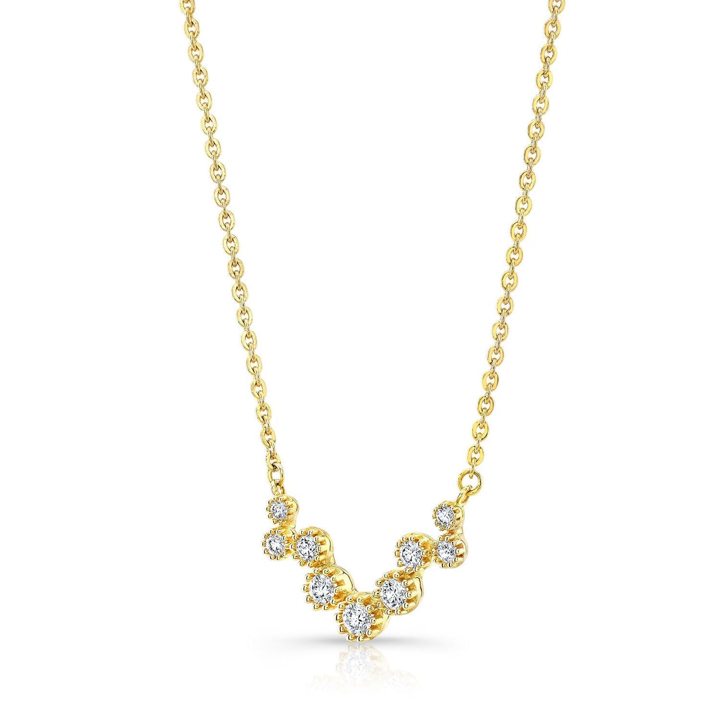 สร้อยคอวงกลมลอยแบบตั้งด้วยเพชร ประดับทองคำเหลือง 14k