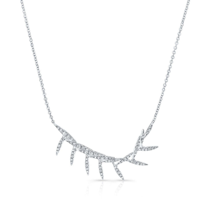 Diamond Pave Floating Laurel Leaves Necklace in 14K White Gold – front view | RockHer