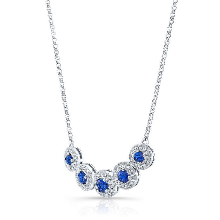 Sapphire And Diamond Graduated Curved Necklace In 14k White Gold