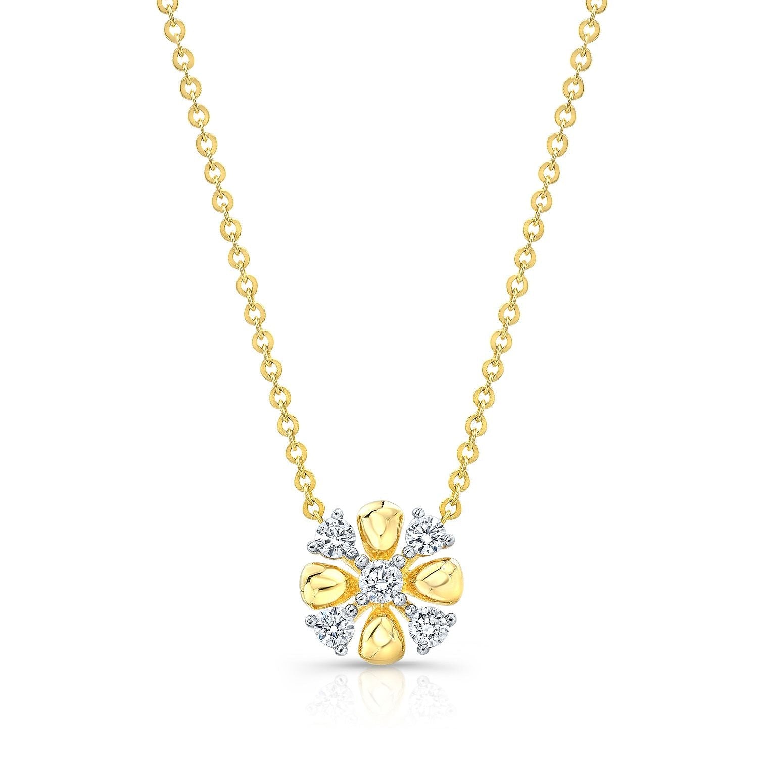 สร้อยคอเพชร 4 แฉก พร้อมรายละเอียดขัดเงาสูงในทองคำเหลือง 14k, 16-18 นิ้ว