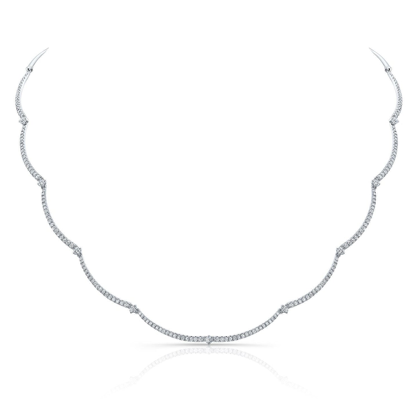 สร้อยคอเชื่อมต่อรูปเปลือกคลื่นประดับเพชรแบบปาเว่และแบบหนีบในทองคำขาว 14 กะรัต (1.30ctw)