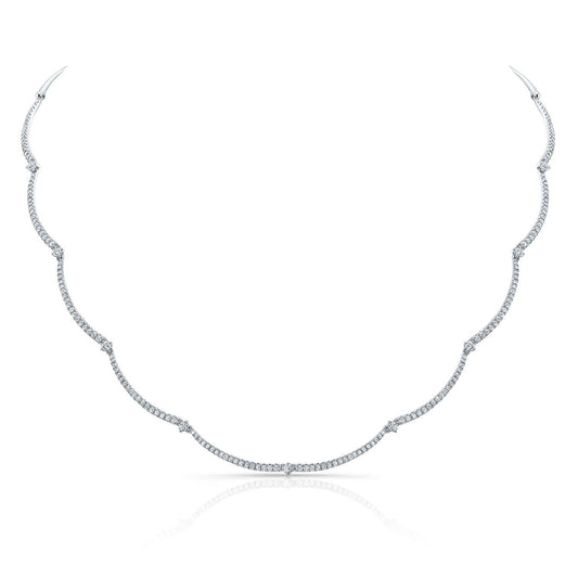 สร้อยคอเชื่อมต่อรูปเปลือกคลื่นประดับเพชรแบบปาเว่และแบบหนีบในทองคำขาว 14 กะรัต (1.30ctw)