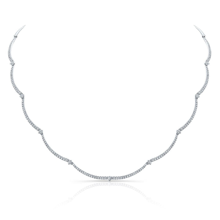 Diamond Pave And Prong-set Scallop Link Necklace in 14K White Gold (1.30ctw) – front view | RockHer