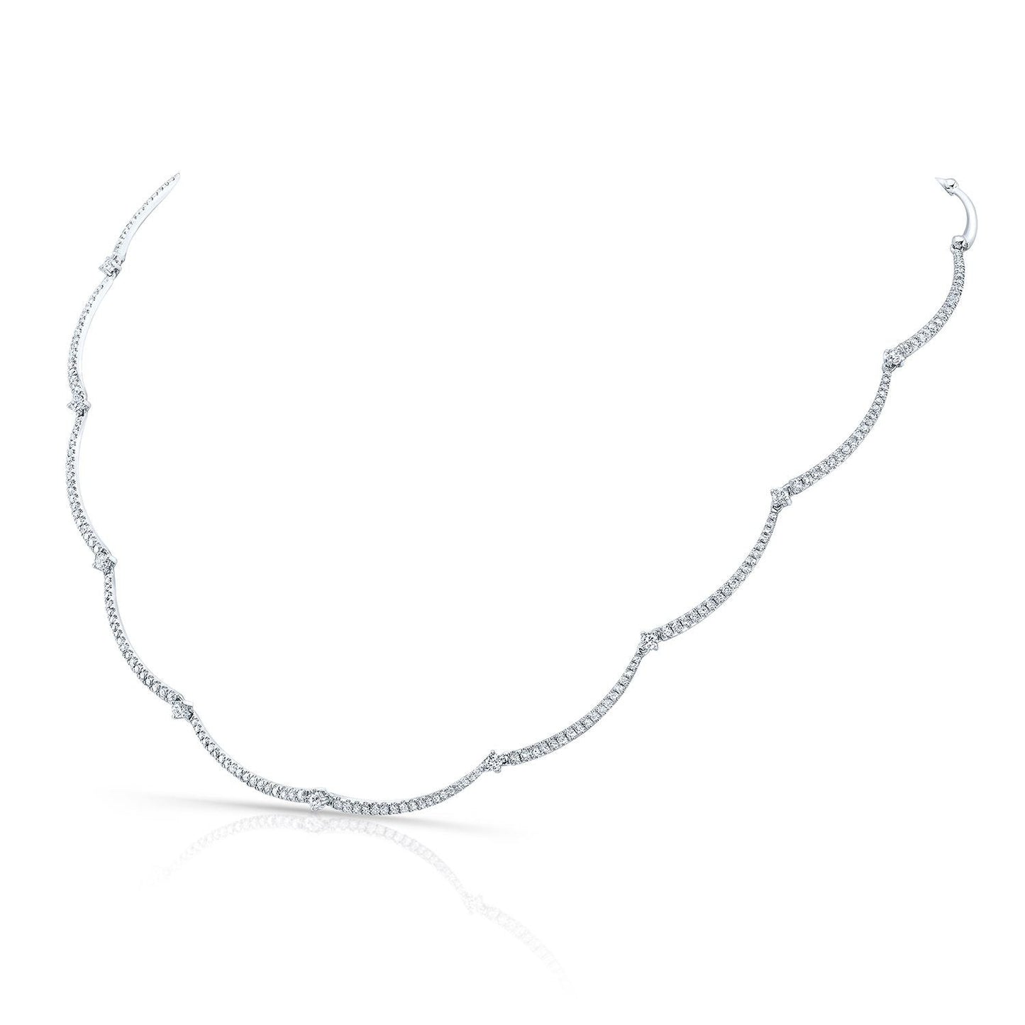 สร้อยคอเชื่อมต่อรูปเปลือกคลื่นประดับเพชรแบบปาเว่และแบบหนีบในทองคำขาว 14 กะรัต (1.30ctw)