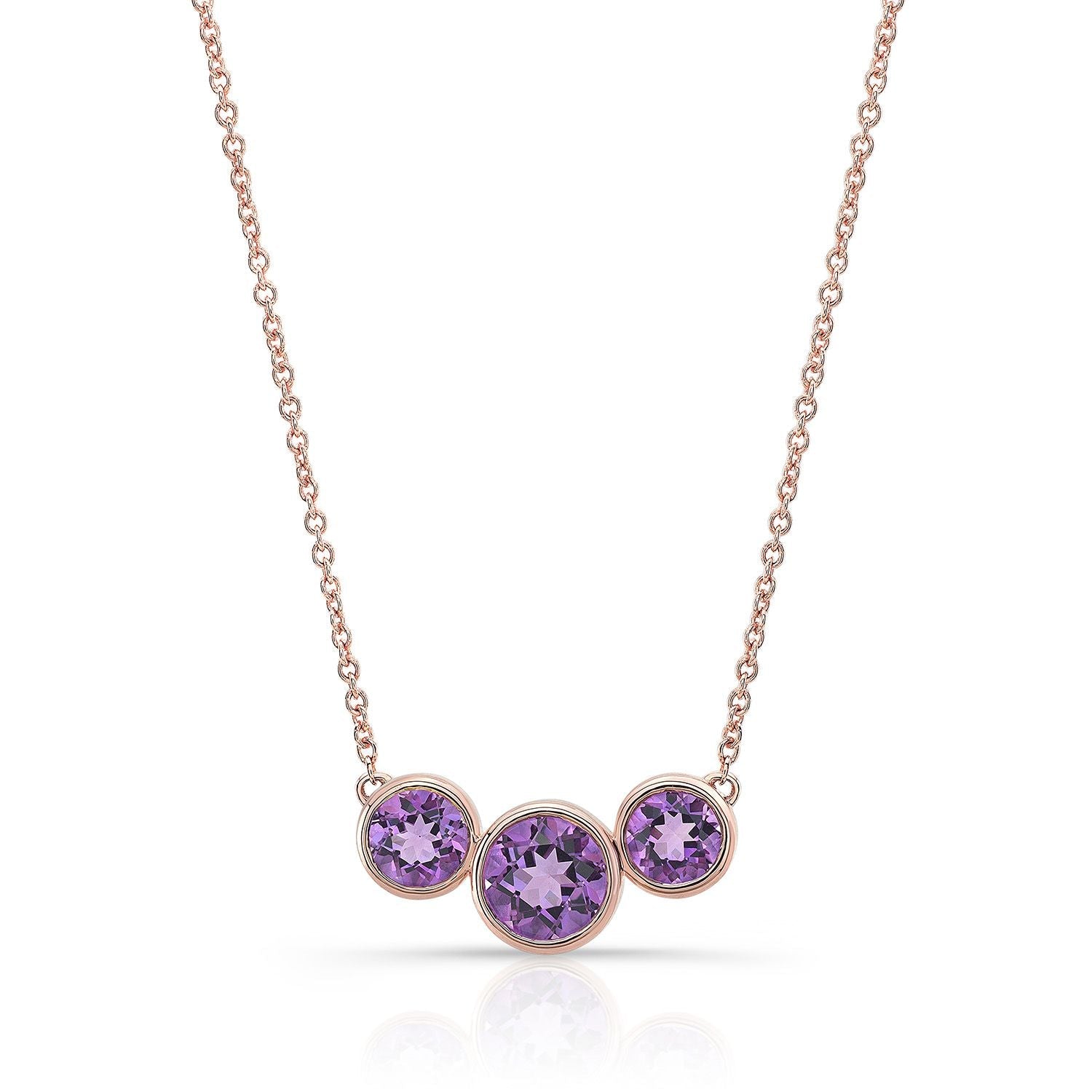 สร้อยคอวงกลมสามเม็ดอเมทิสต์ในทองกุหลาบ 14k