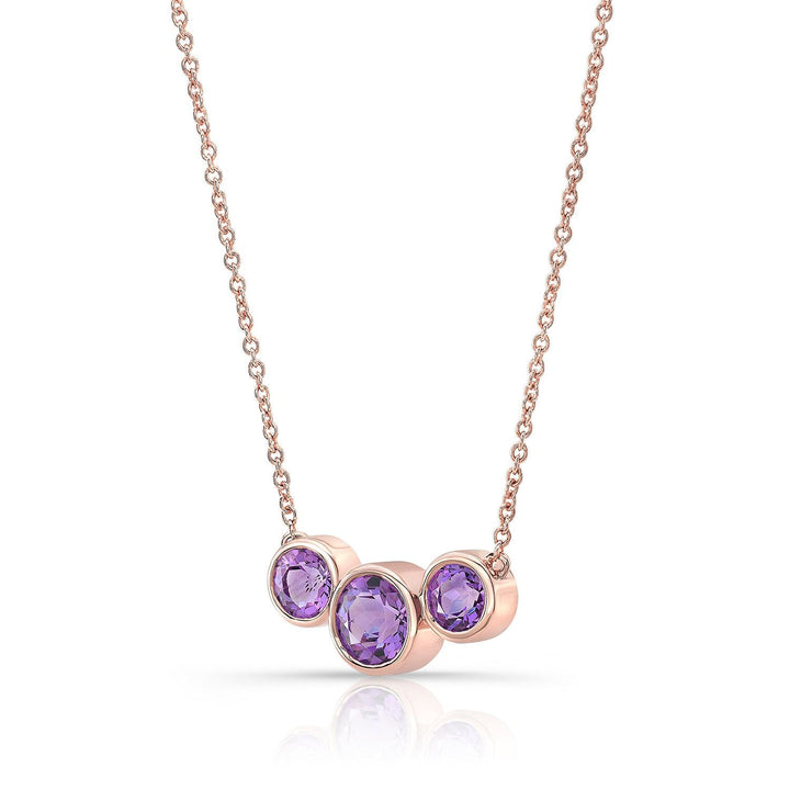 สร้อยคอวงกลมสามเม็ดอเมทิสต์ในทองกุหลาบ 14k