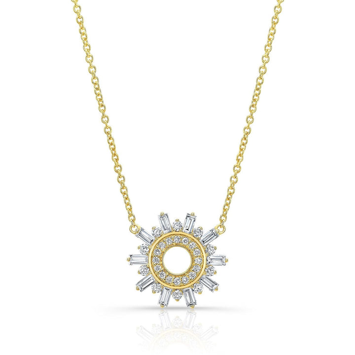 Diamond Round And Straight Baguette Starburst Necklace in 14K Yellow Gold – front view | RockHer