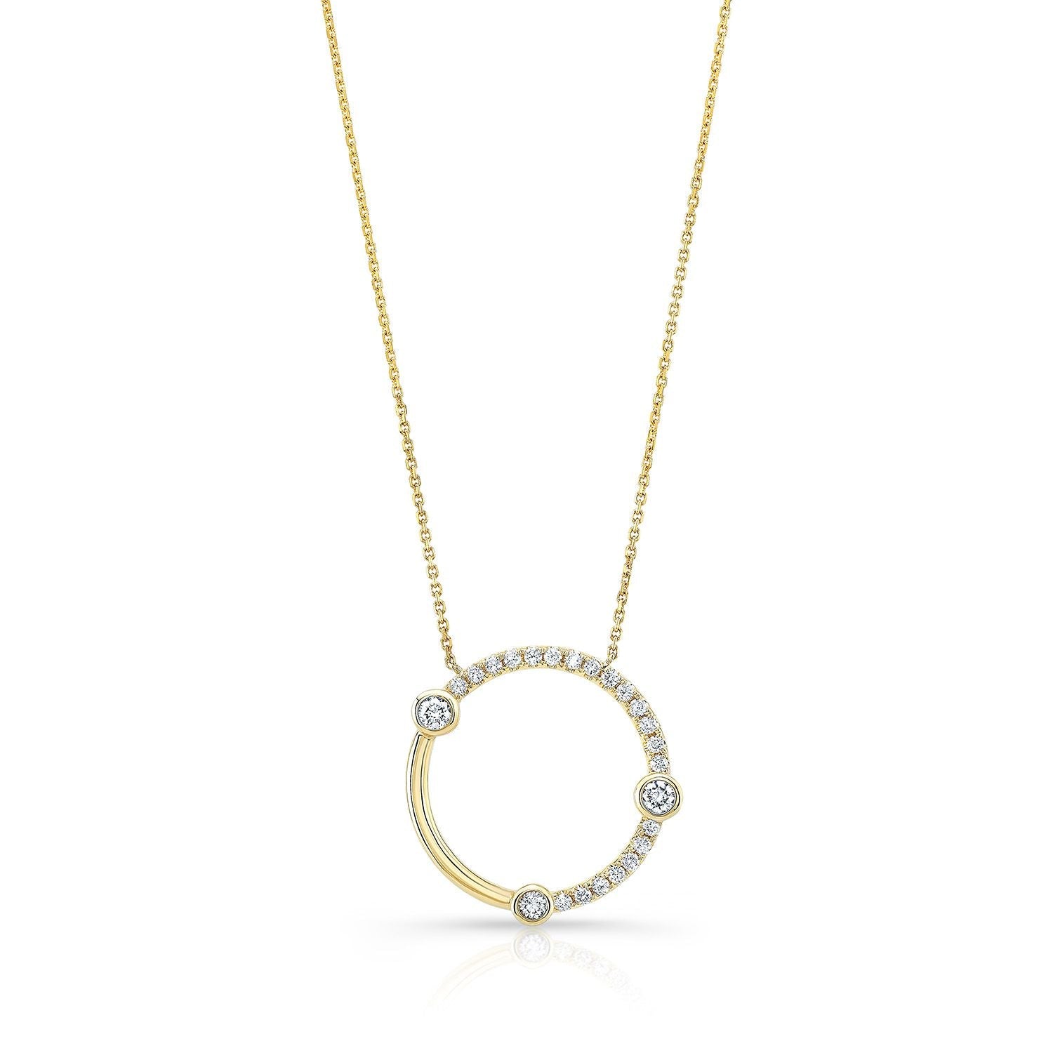 สร้อยคอวงกลมเพชรพร้อมขอบและรายละเอียดขัดเงาสูงในทองคำเหลือง 14k