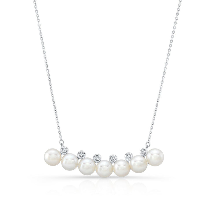 Freshwater Pearl Bar Necklace in 14K White Gold, 16-18 Inch Chain – front view | RockHer