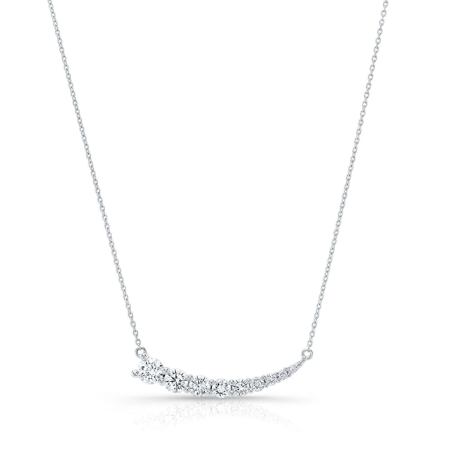 สร้อยคอหางดาวประดับเพชรวงกลมแบบไล่ระดับฝังด้วยกรงเล็บในทองคำขาว 14k