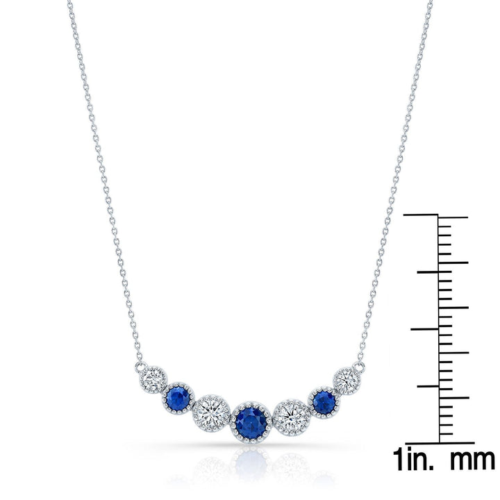 Sapphire And Diamond Graduated 7-stone Necklace With Millgrained Edging In 14k White Gold