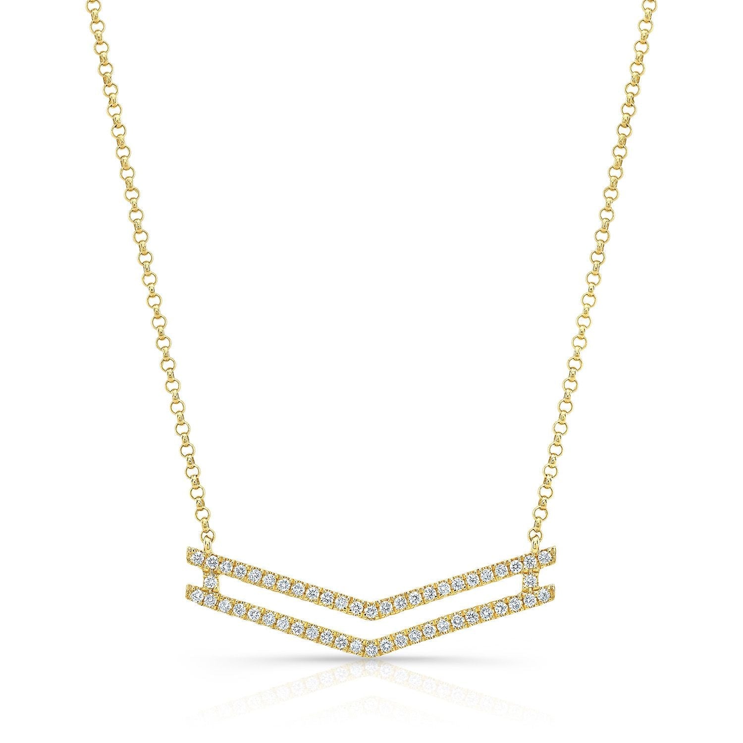 สร้อยคอรูปทรงสองชั้นแบบไมโครพร็องค์ประดับเพชรในทองคำเหลือง 14k ยาว 18 นิ้ว