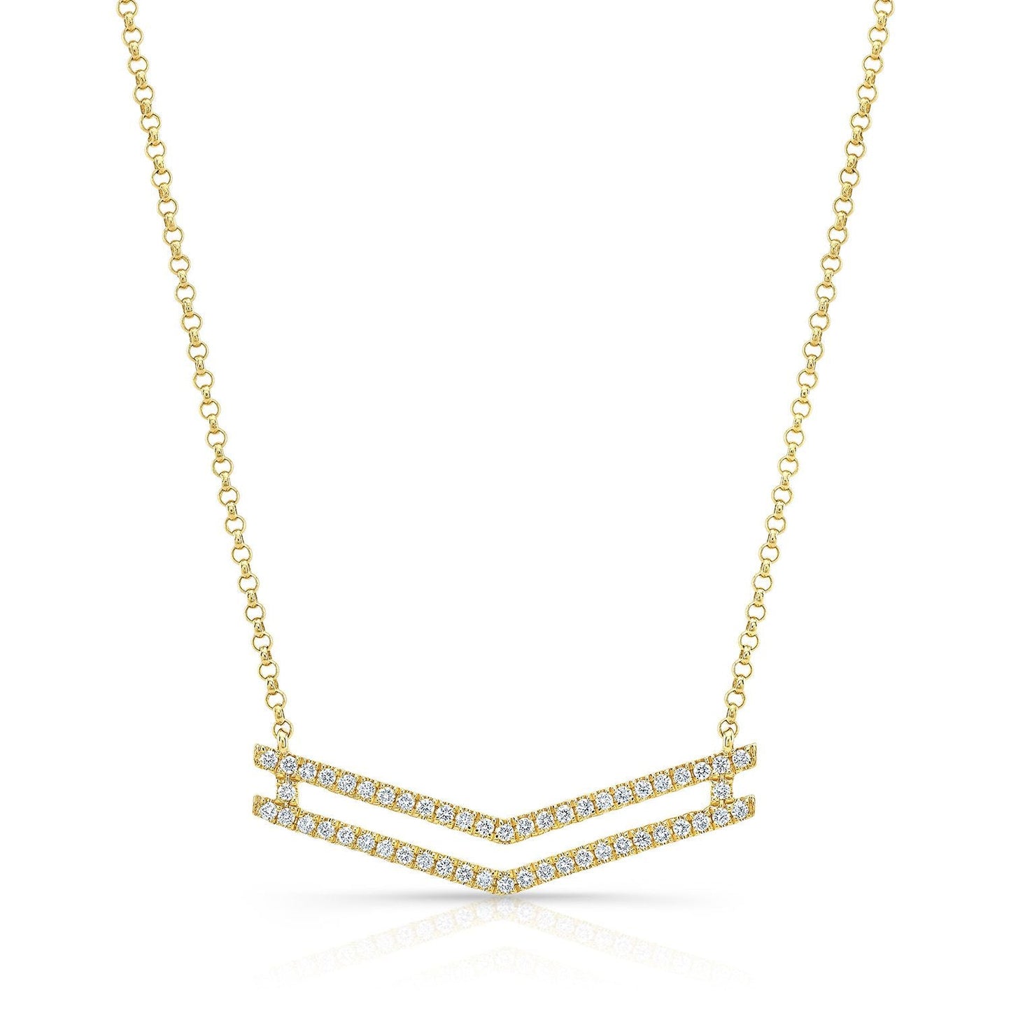สร้อยคอรูปทรงสองชั้นแบบไมโครพร็องค์ประดับเพชรในทองคำเหลือง 14k ยาว 18 นิ้ว