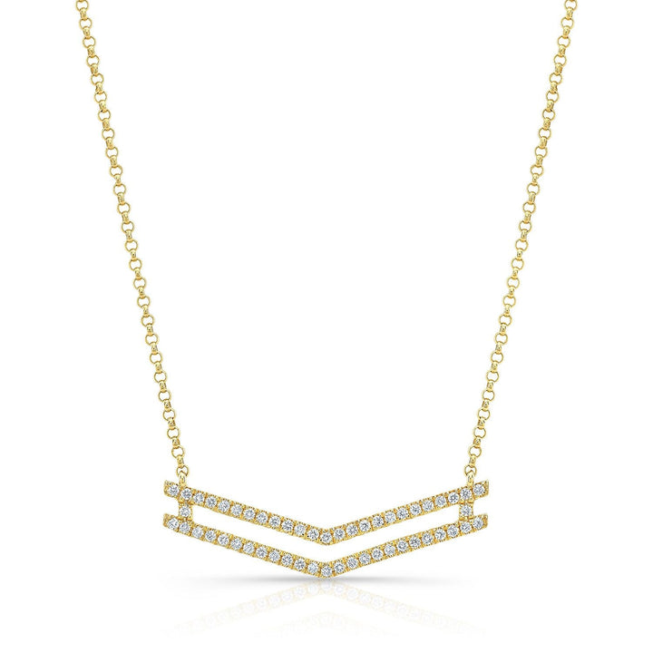 Diamond Micro-prong Set Double Chevron Necklace in 14K Yellow Gold – front view | RockHer