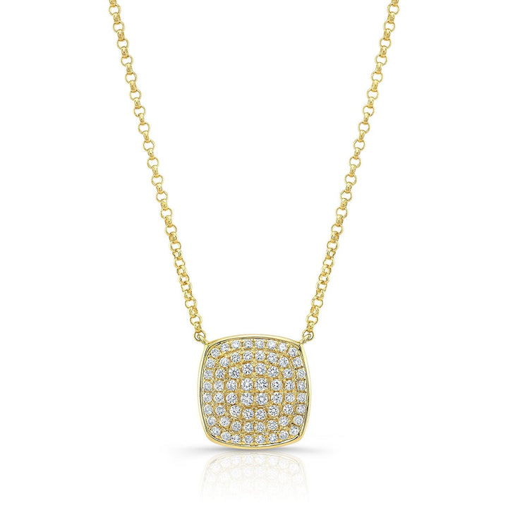 Diamond Pave Rounded Square Disk Necklace in 14K Yellow Gold – front view | RockHer