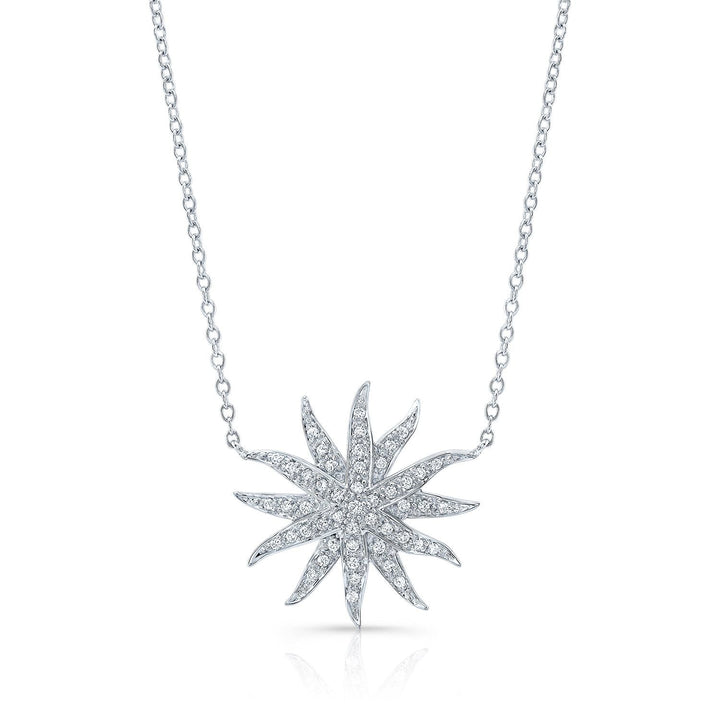 Diamond Pave Aqua Star Necklace in 14K White Gold, 16-18 Inch Adj Chain – front view | RockHer