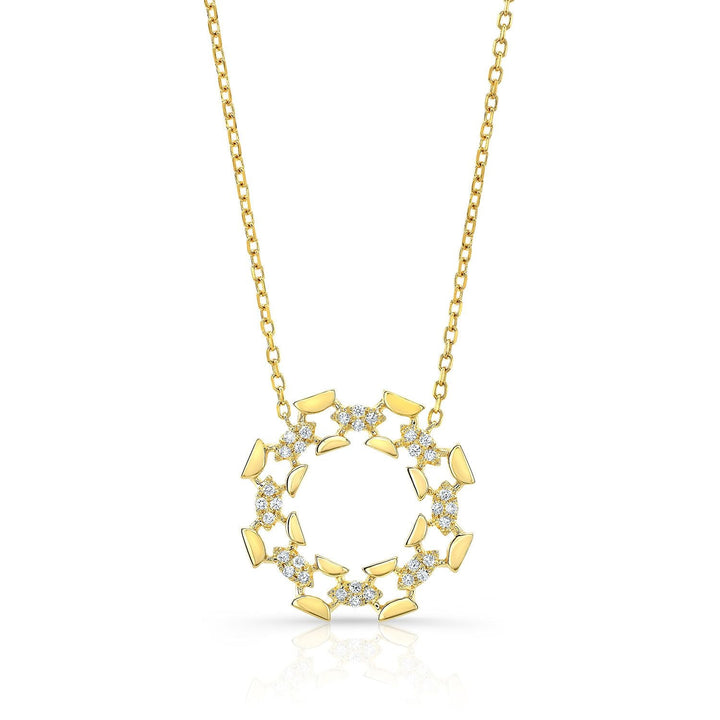 Diamond High Polish Open Wreath Necklace in 14K Yellow Gold, 16-18 Adj Chain – front view | RockHer